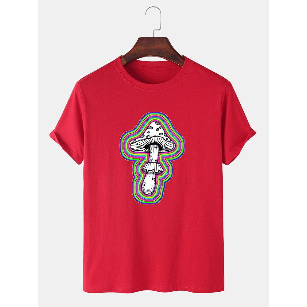 Mens Mushroom Graphic Print 100% Cotton O-Neck Casual Short Sleeve T-Shirt - Navy S