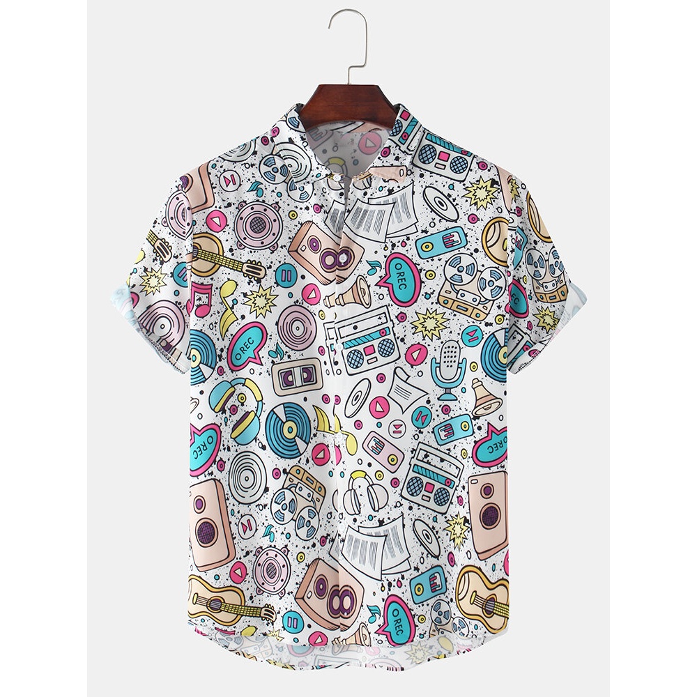 Mens Funny Multi Abstract Patterns Cartoon Short Sleeve Causal Shirts - White XL