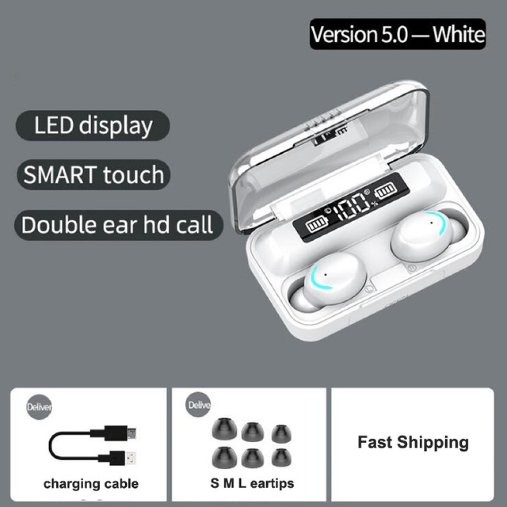 F9-5C Touch 5.0 Wireless Bluetooth Headset Ultra-Small Stealth Universal Waterproof Earphones white