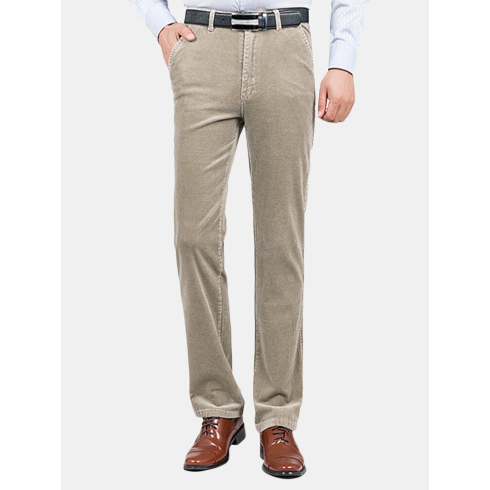Mens Fall Winter Thick Warm Corduroy Business Straight Pants - 40 Off-white