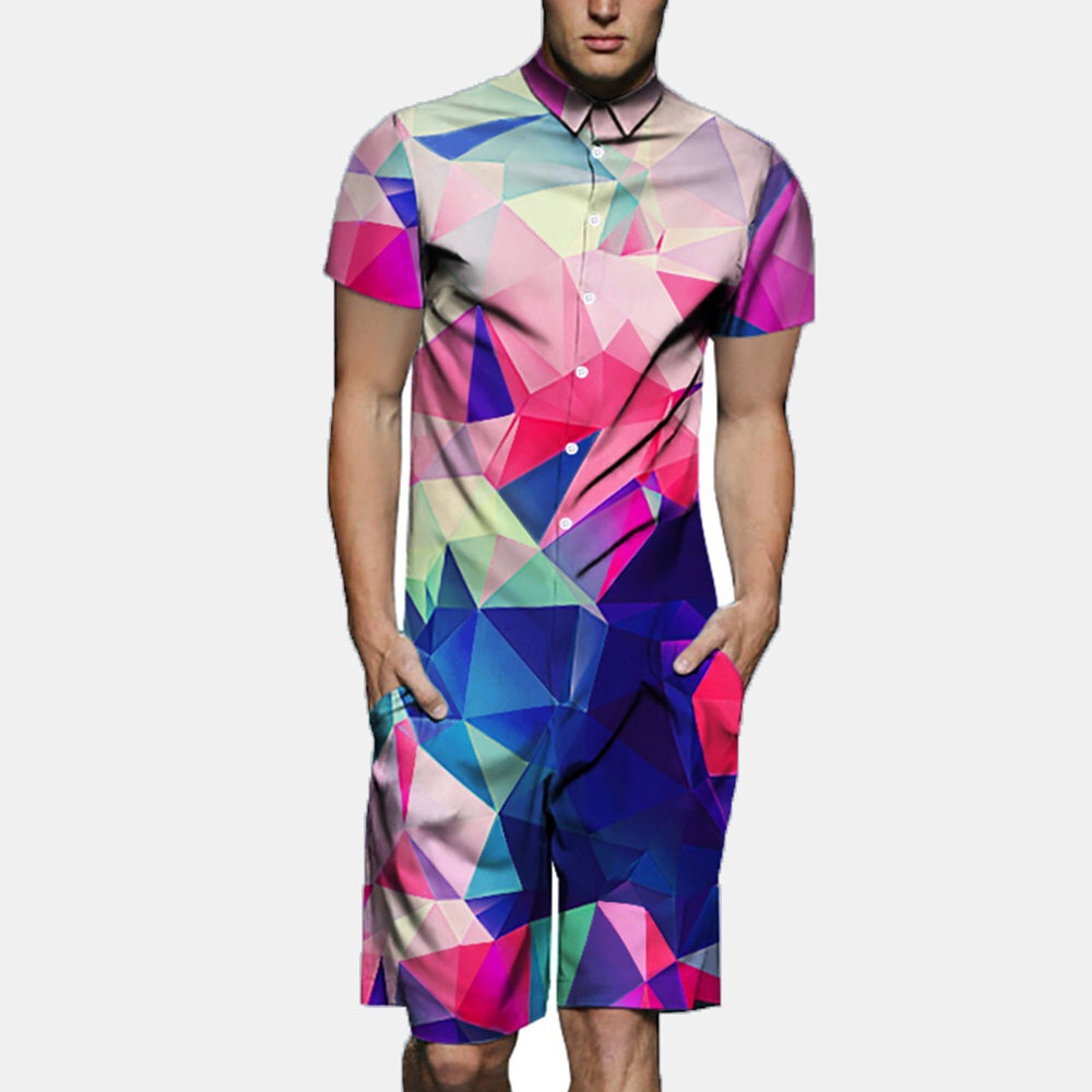 Fashion Street Gradient Colorful Funny Printing Rompers Set - 2XL #01