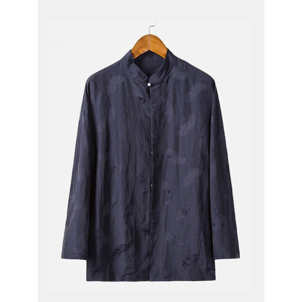 Mens Jacquard Weave Design Casual Shirts - S Black