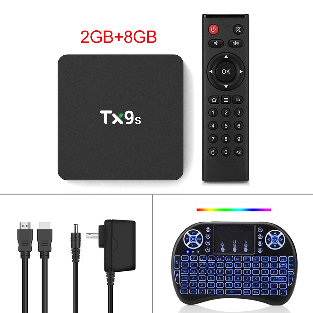 Tx9s Media Player Abs Material Android Smart Network Tv Box With Remote Control 2+8G_European standard+I8 Keyboard