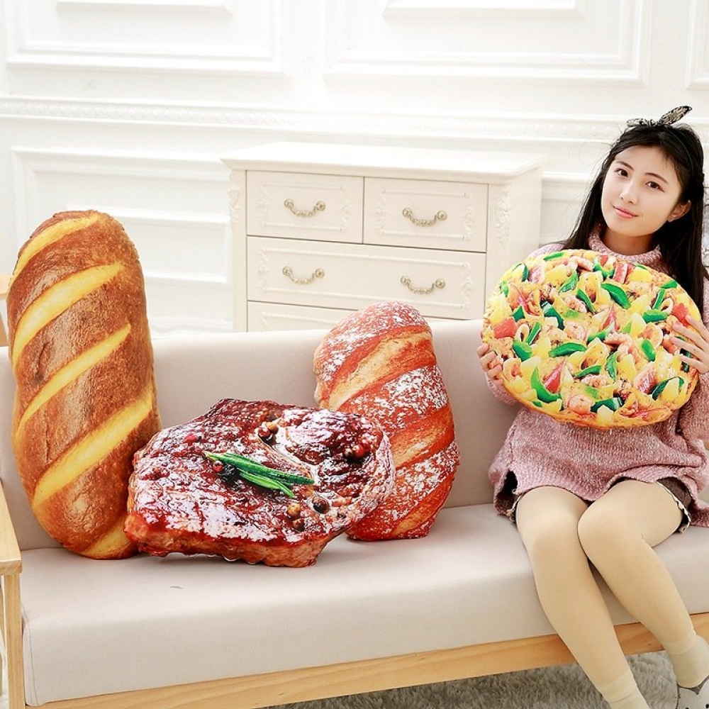 Creative Simulational Plush Bread Steak Pizza Shape Pillow Plush Nap Cushion Birthday Gift - #3 - Image 2