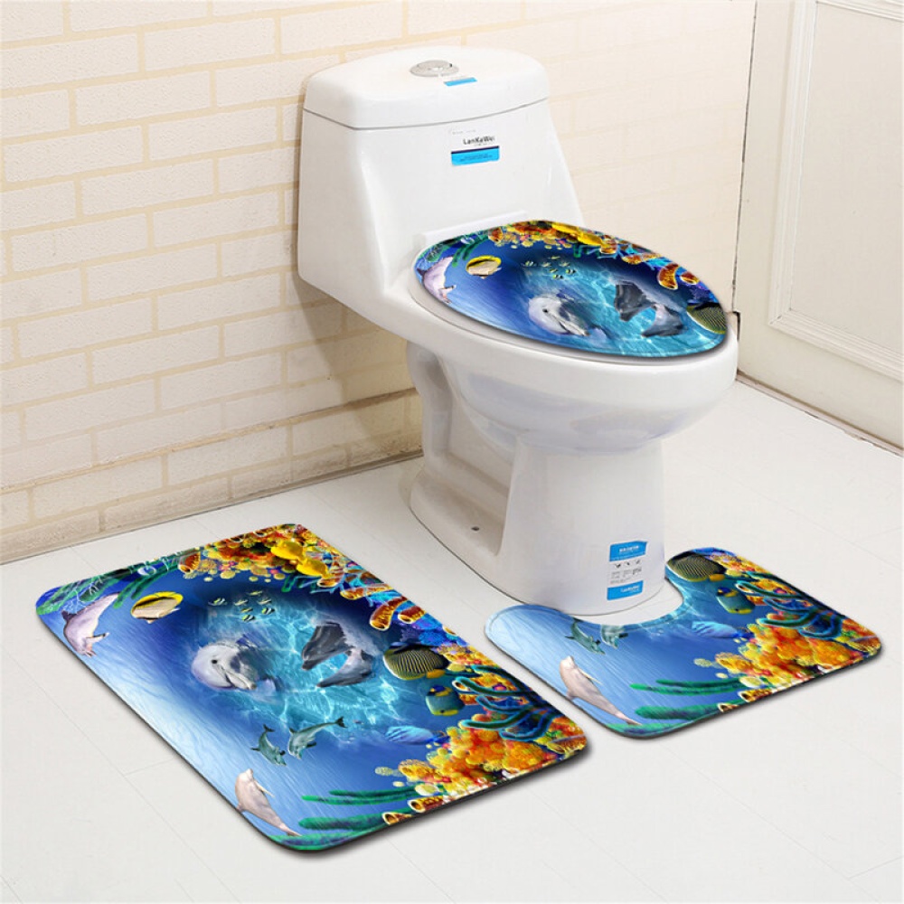 Non-Slip European Marine Starfish Whale Style Mats Bath Carpets Toilet Seat Cover Floor Mat Bathroom Decoration - 3PCS - Image 2