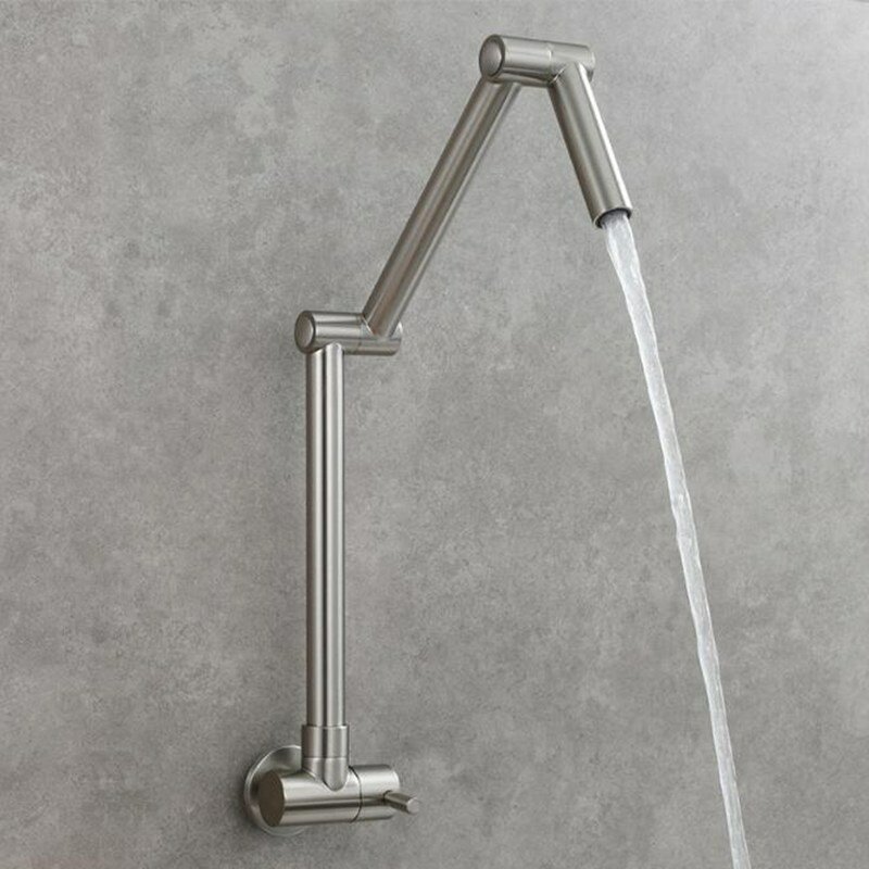 Folding Kitchen Sink Faucet Rotating Extension Faucet Single Cold Tap Wall Mounted - Chrome - Image 2