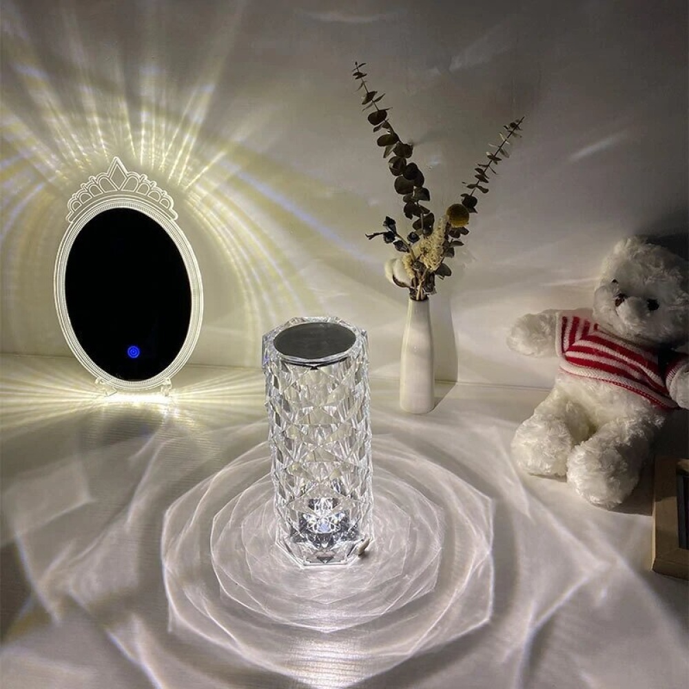 RGB LED Romantic Crystal Light Projector Rose Light Shadow Night Light Touch Control USB Rechargeable Atmosphere Lamp for Room Decoration - Three-col - Image 2