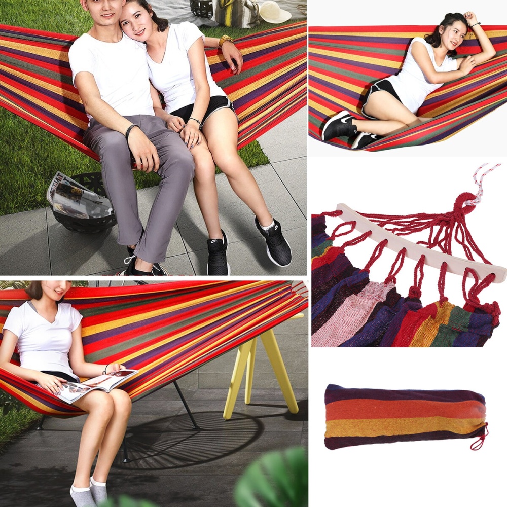 Portable Canvas Hammock Travel Outdoor Wooden Swing Chair Camping Hanging Bed - Type A - Image 2