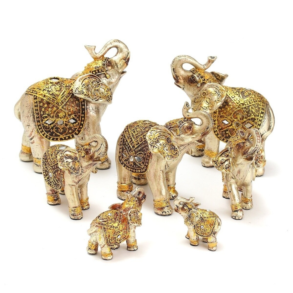 7Pcs Feng Shui Golden Elephant Statue Lucky Wealth Figurine Gift Home Decor - Image 2