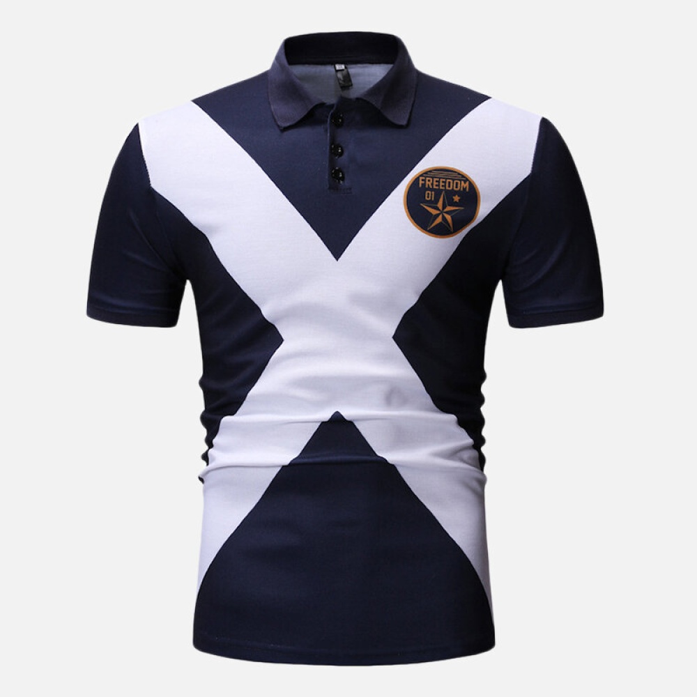 Men Cross Color Block Muscle Fit Golf Shirt - 2XL Navy
