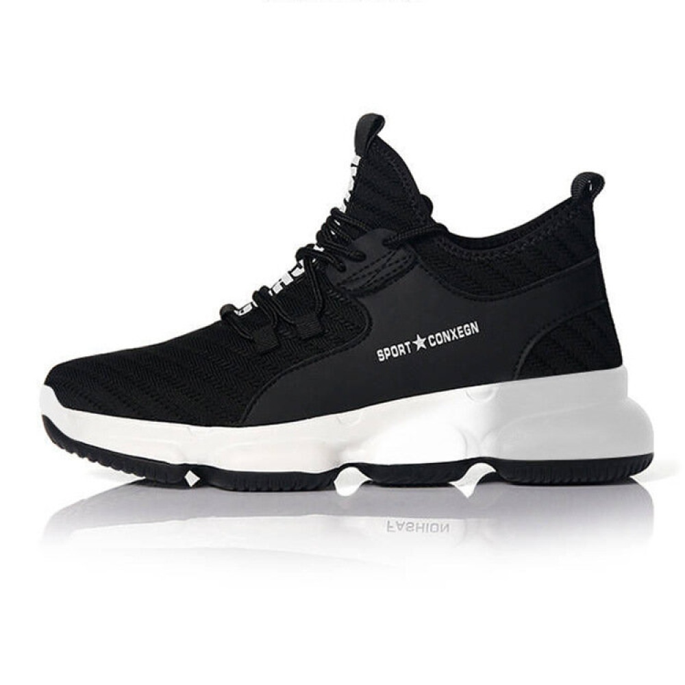 Men Lace Up Running Shoes Outdoor Sports Sneakers Breathable Mesh Comfort Jogging Shoes - Black white 40