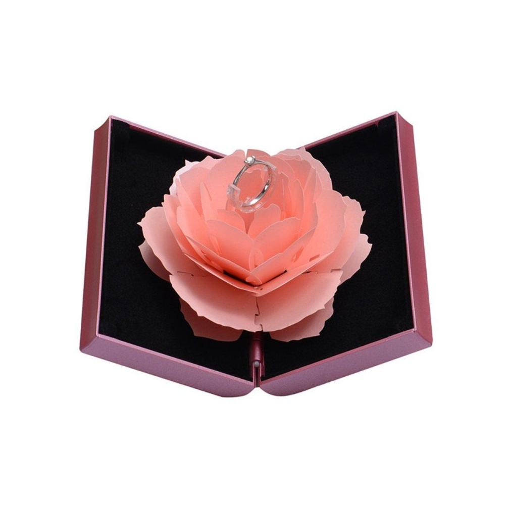 3D Folding Rotating Rose Ring Box Birthday Valentine's Day Jewelry Display - Blue - Image 2