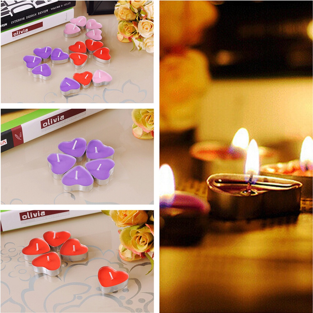 50Pcs/Set Romantic Decorative Small Heart Shaped Candles Smokeless for Birthday Marry   Gifts red - Image 2