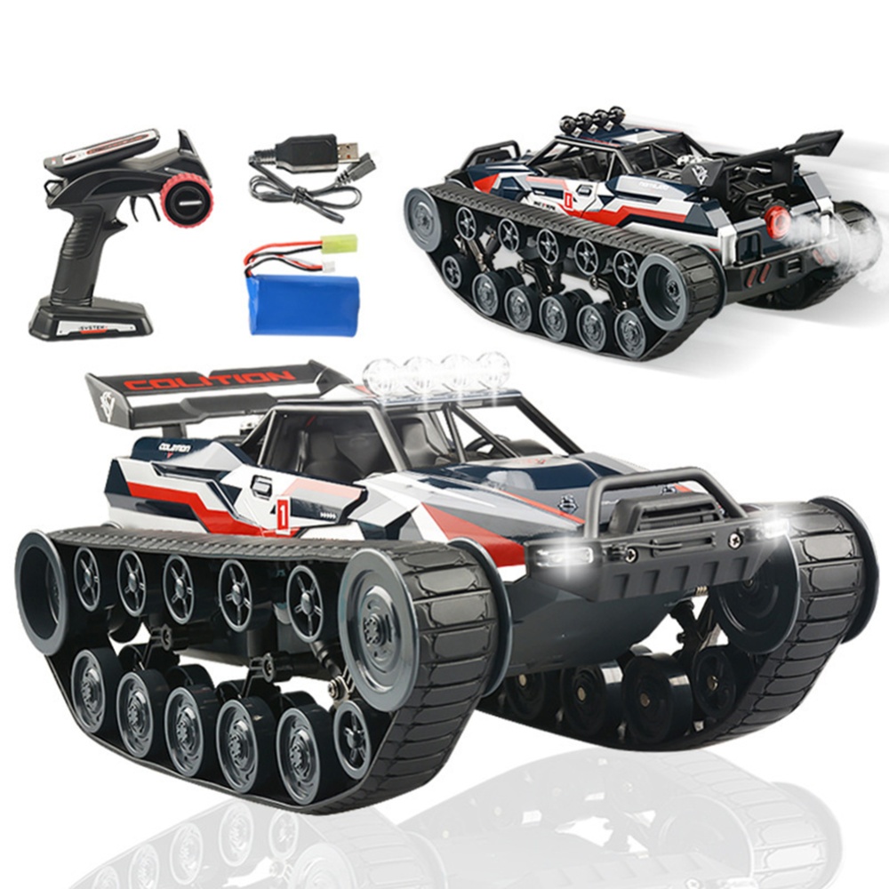 Children High-speed Off-road Tank Stunt Car Climbing Spray 2.4g RC Alloy version tank with spray - Image 2