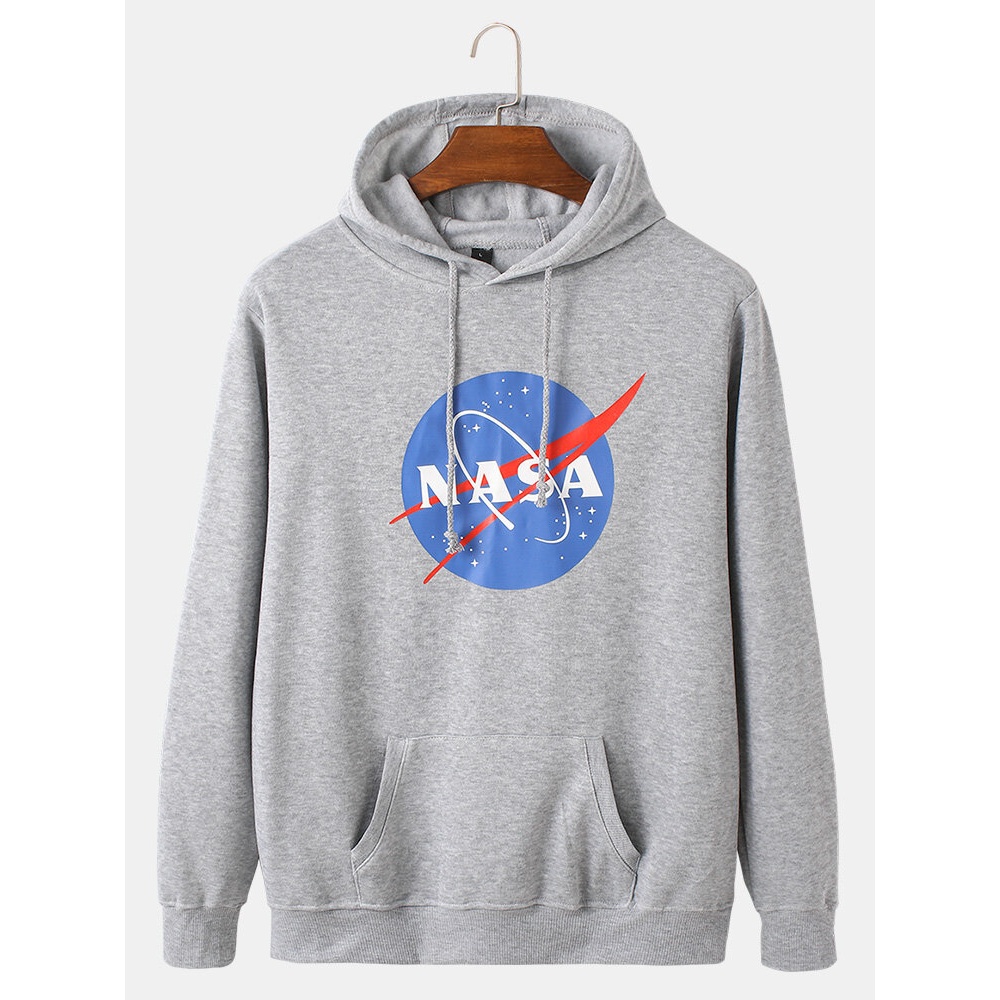 Cotton Mens Print Long Sleeve Casual Hoodies - Black S