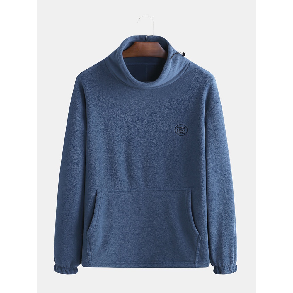 Mens Polar Fleece Casual High Collar Thick Warm Solid Color Sweatshirt - XL Khaki