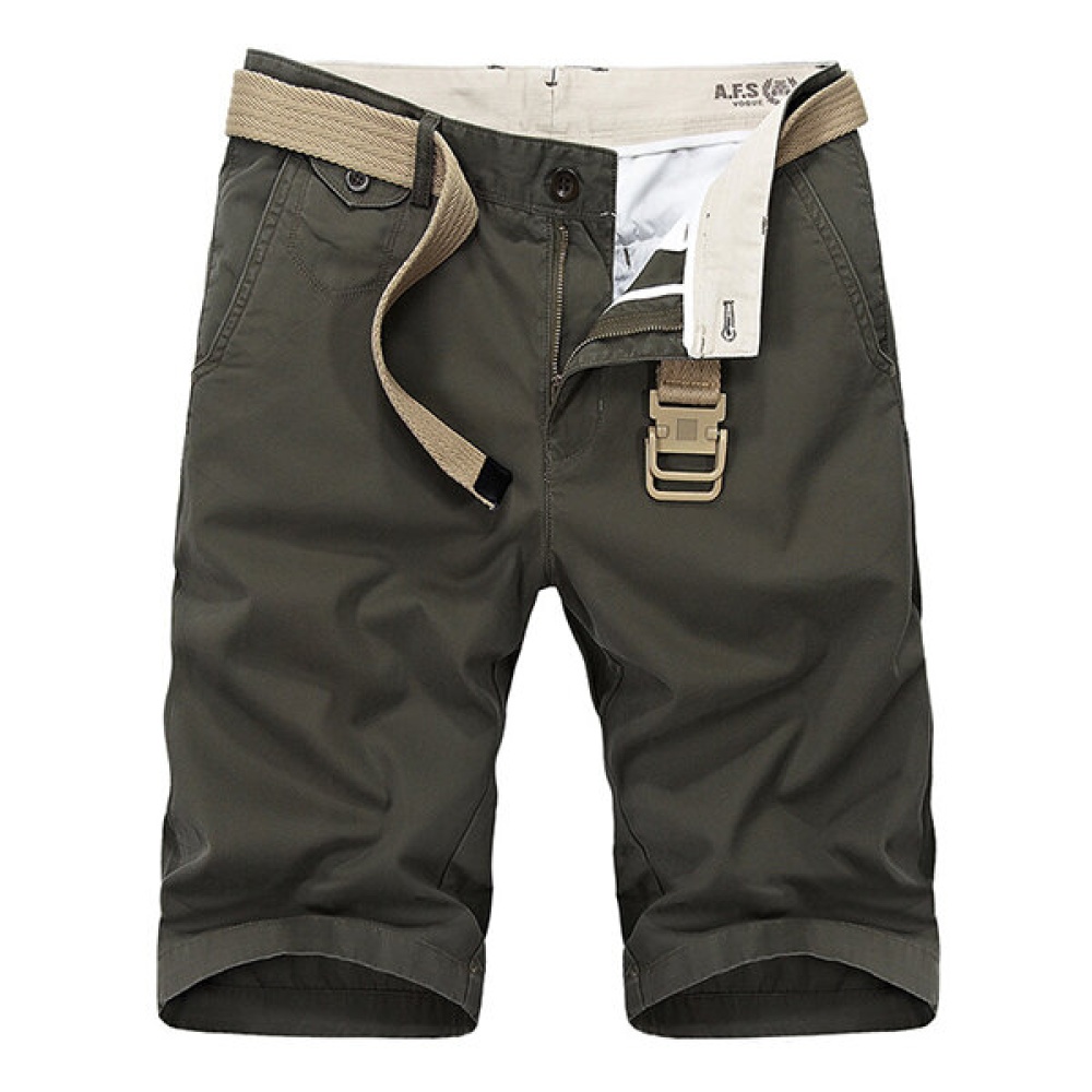 Summer Men's Casual Cotton Shorts Pure Color Large Size Knee Length Shorts - 36 Khaki - Image 2