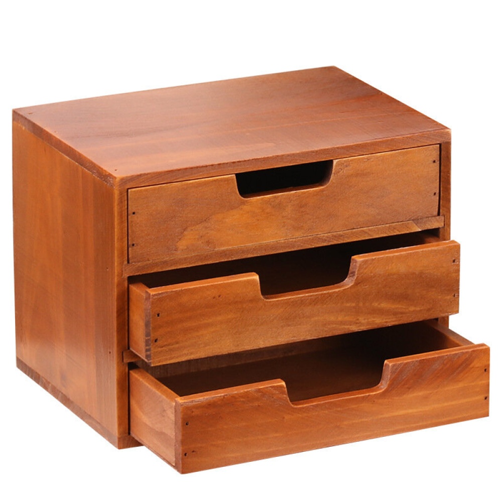 4 Layer Small Desktop Wooden Storage Box with Drawers Desk Organizer Vintage French Design Table Storage Organizer - #01 - Image 2