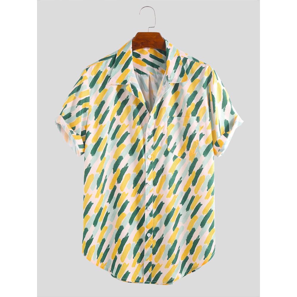 Mens Summer Holiday Practical Pocket Printed Shirts - M Sky Blue