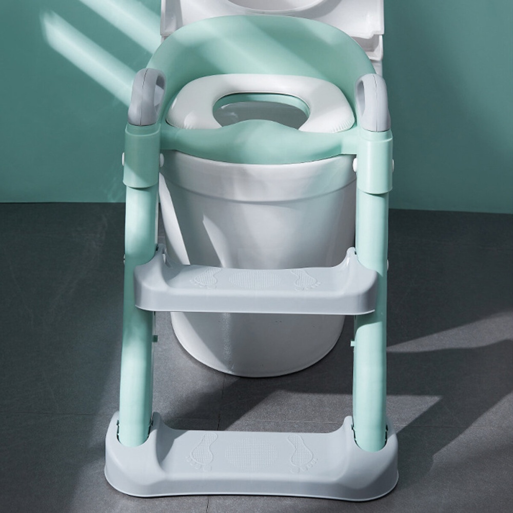 Toddler Toilet Soft Chair Potty Training Seat with Step Stool Ladder Step Up Training Small Household Chair Supplies - Blue - Image 2