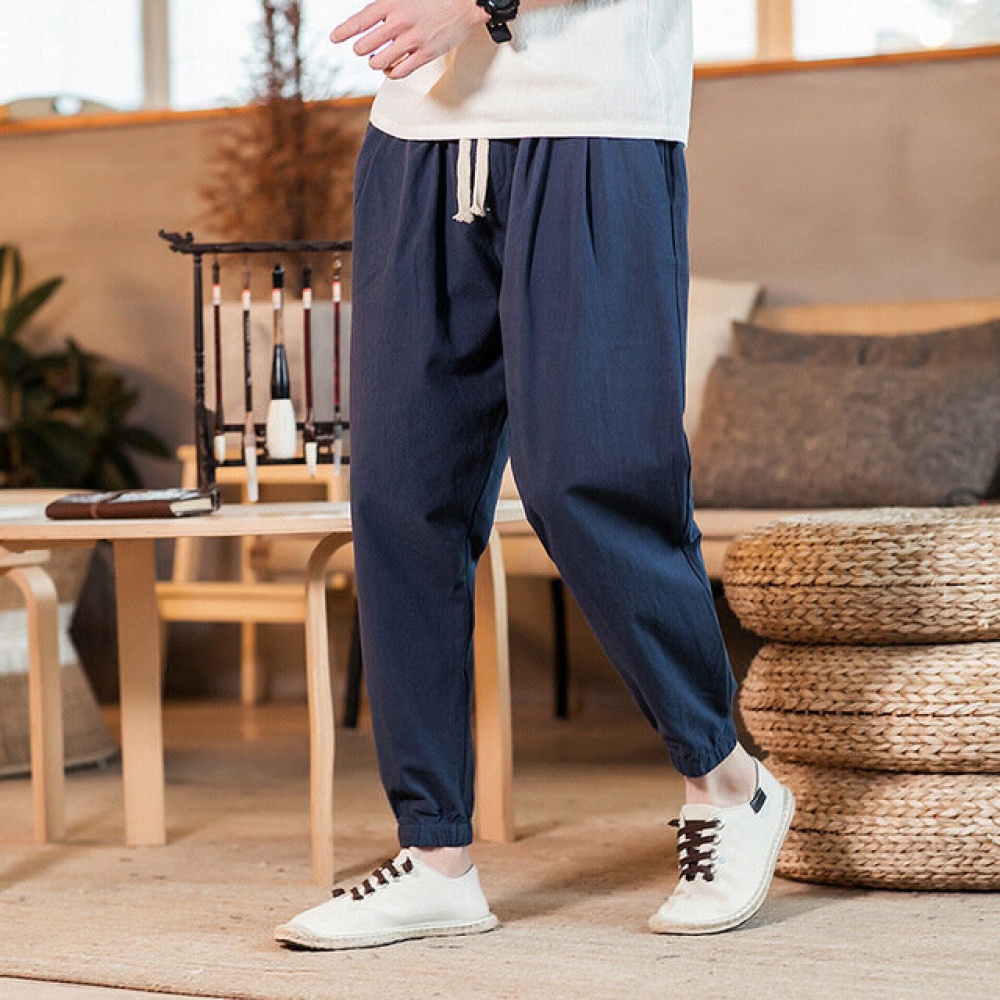 Season Men's Casual Pants Loose Tide Beam Feet Feet Linen Harem Pants Sports 9 Pants K801 - XL Black