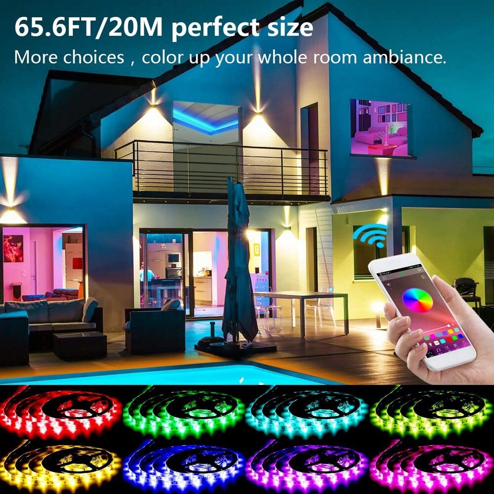 65.6FT 10M/15M/20M 5050 Smart LED Strip Light Non-waterproof RGB Rope Lamp with bluetooth Music Controller+Remote Control  Decorations Clearance  Lig - Image 2