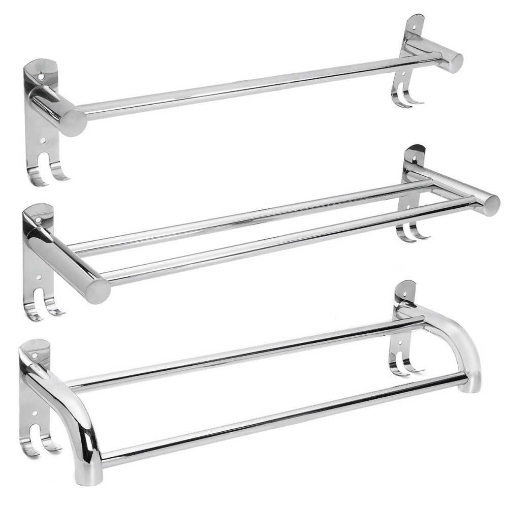 50cm Stainless Steel Bath Shelf Wall Mounted Towel Rail Rack Single Double Shelf for Bathroom Storage - single row - Image 2