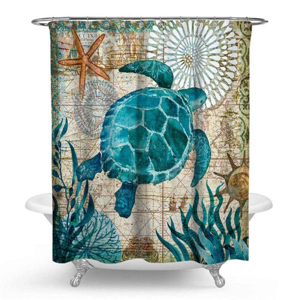 71X71" Ocean Animal 4 Types Waterproof Home Bathroom Bath Shower Curtain - Turtle - Image 2