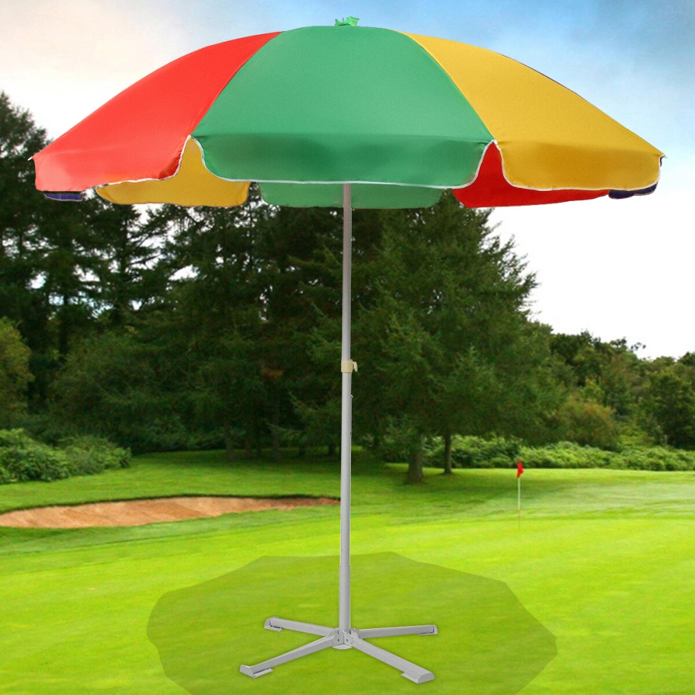 2.4M Patio Umbrella Sun Shade Parasol Beach Garden Outdoor - White and blue umbrella + pole - Image 2