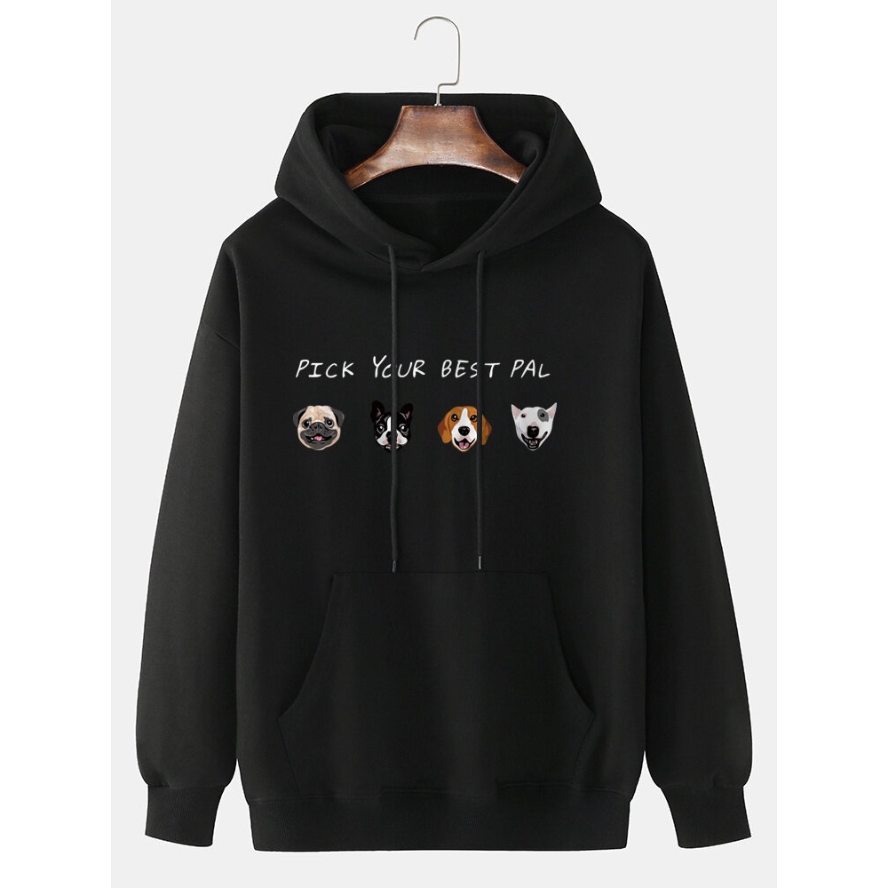 Mens Cartoon Animal & Letter Print Drop Shoulder Hoodies With Pocket - White S