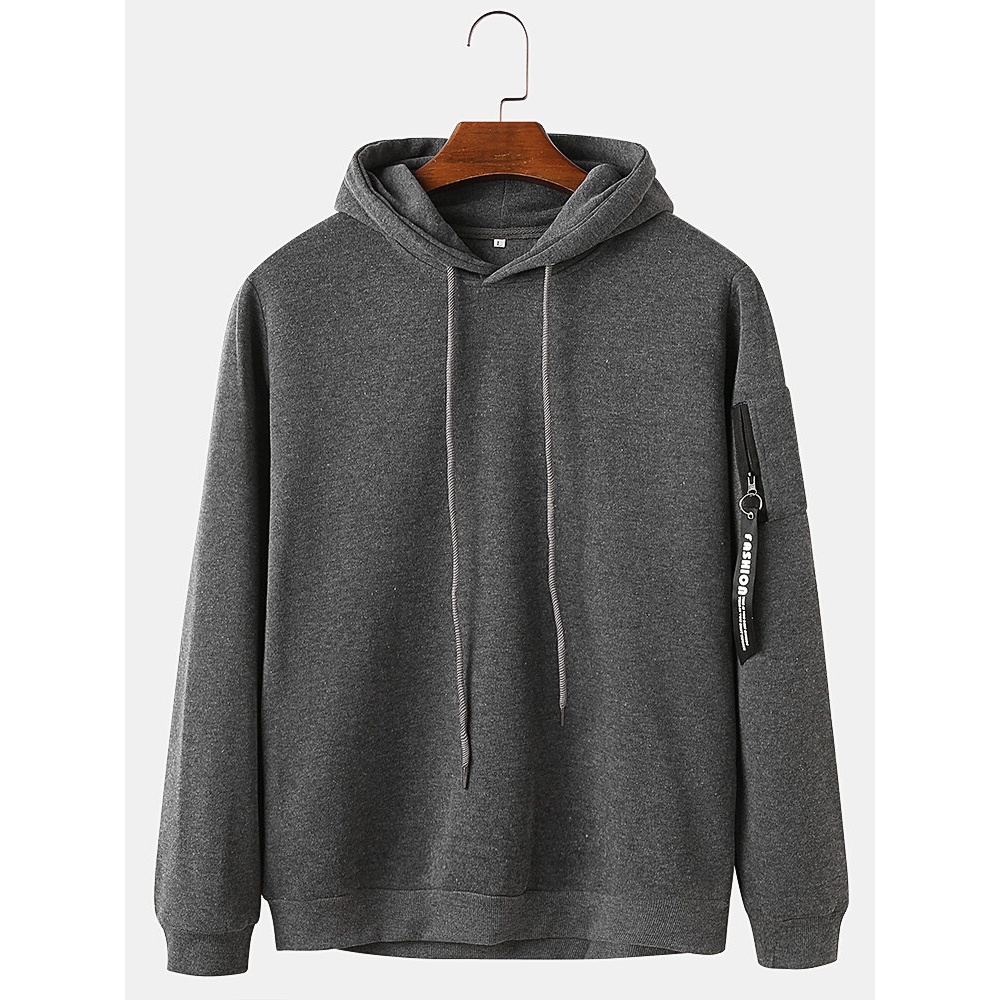 Mens Solid Cotton Flocking Drawstring Hoodies With Zipped Welt Pockets - Grey XL