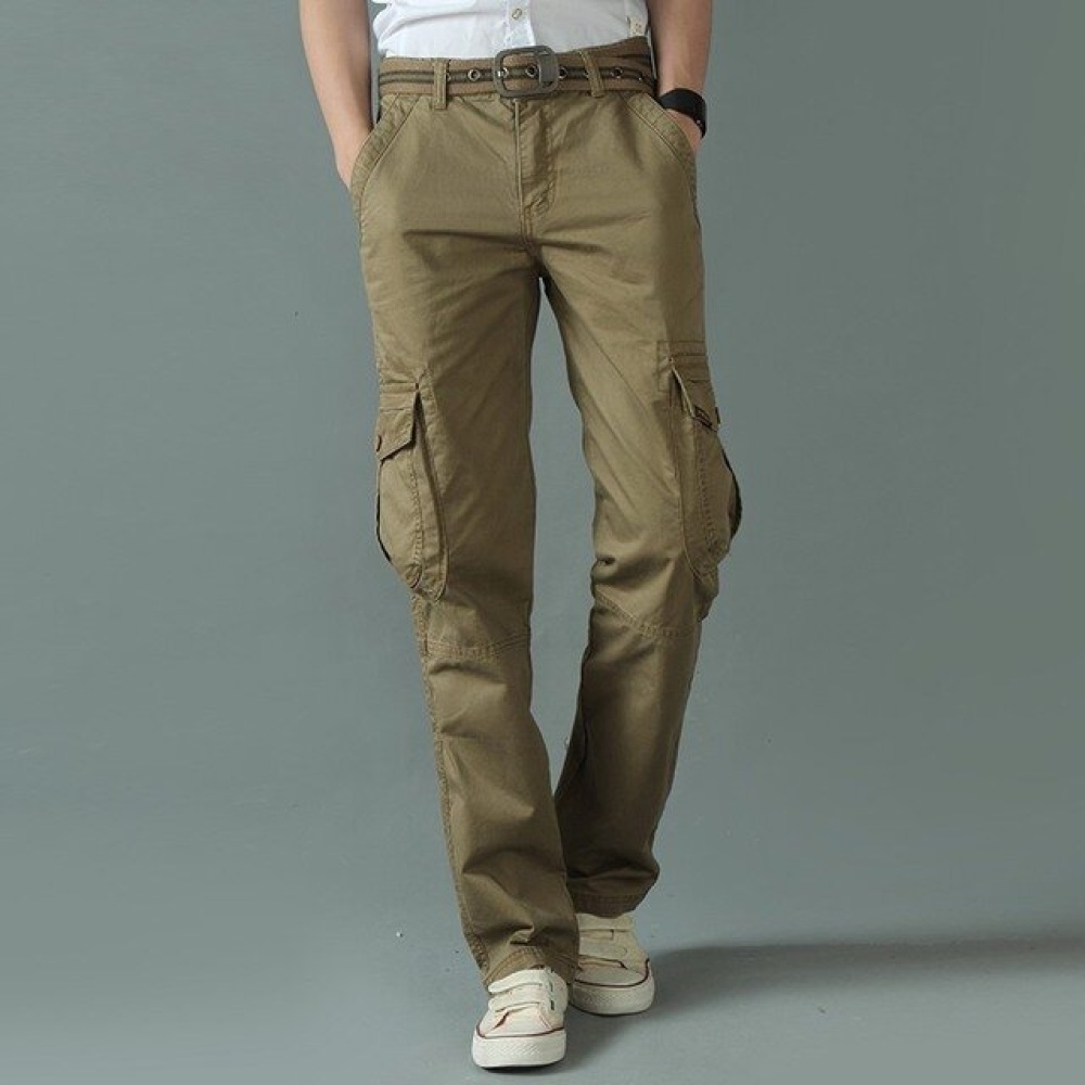 Season New Men's Japanese Band Width Loose Casual Overalls Youth Fashion Beam Foot Harlan Trousers 382 - 32 WJL Khaki - Image 2