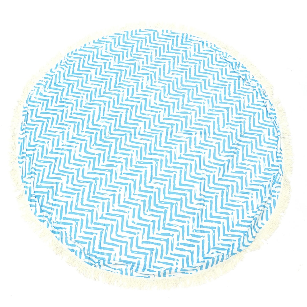 150CM Cotton Blue Stripe Round Summer Beach Tapestry Towel Tassels Blanket Fitness Yoga Mats - Image 2