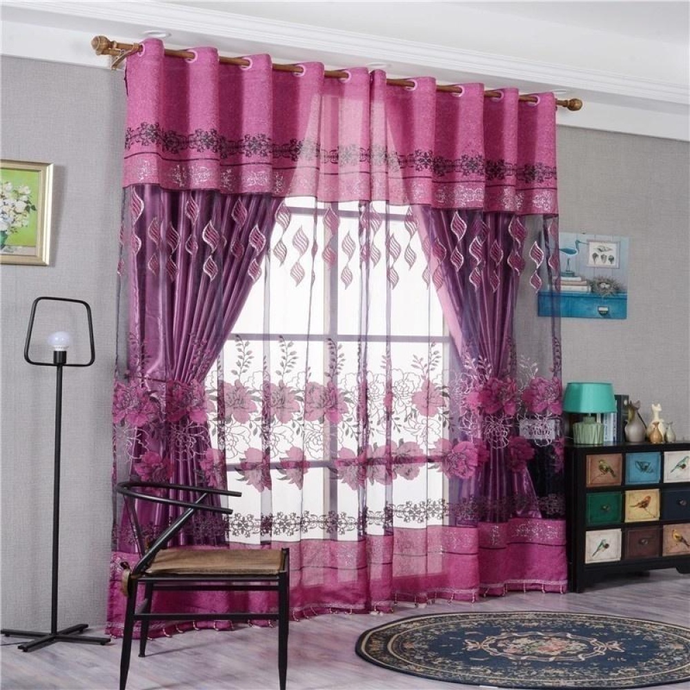 2Pcs 250cmx100cm Luxurious Jacquard Voile Door Curtain Window Room Curtains Home Fashion Decor - Red - Image 2