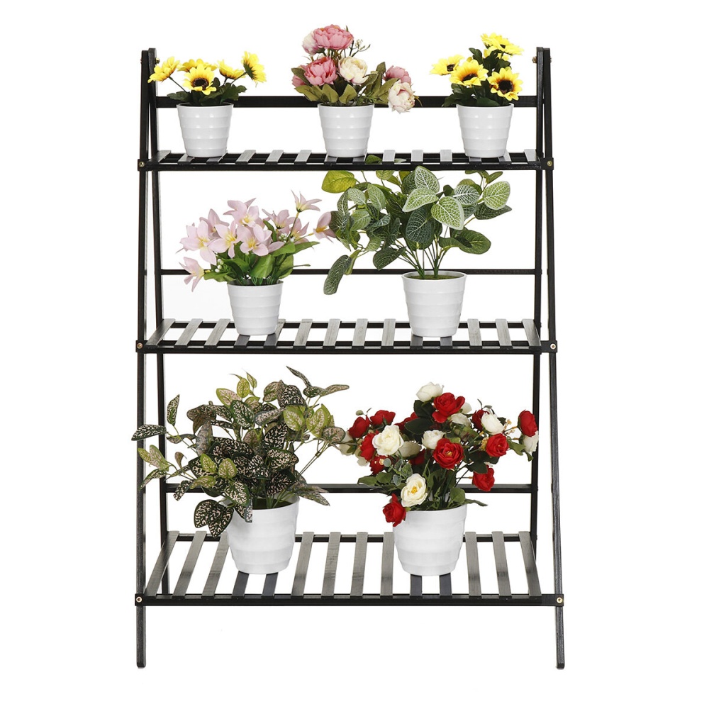 Folding Plants Stand 3 Tier Ladder Shelf Wood Bookshelf Storage Rack Home Decor - 50cm - Image 2