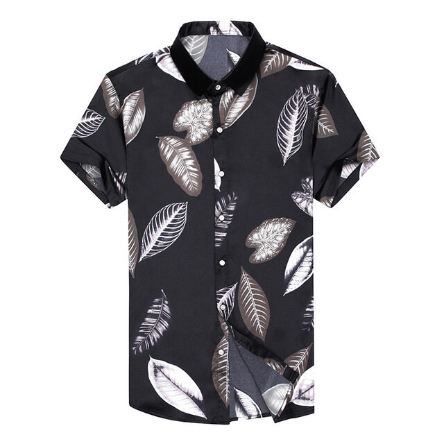 Mid-aged Men's Printed Short-sleeved Shirt Thin Section Fashion Casual Silk Shirt - M/110 Gray