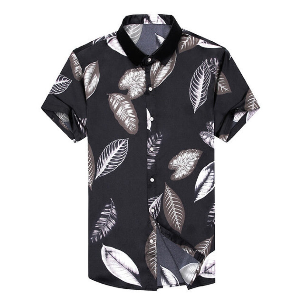 Mid-aged Men's Printed Short-sleeved Shirt Thin Section Fashion Casual Silk Shirt - M/110 Gray