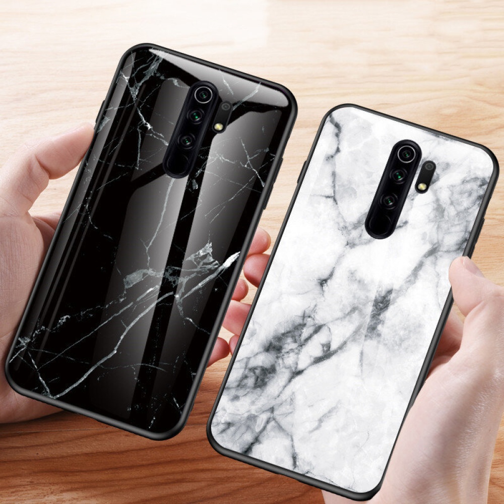 for Xiaomi Redmi 9 Case Marble Pattern Colorful Tempered Glass Shockproof Scratch Resistant Protective Case Non-original - White - Image 2