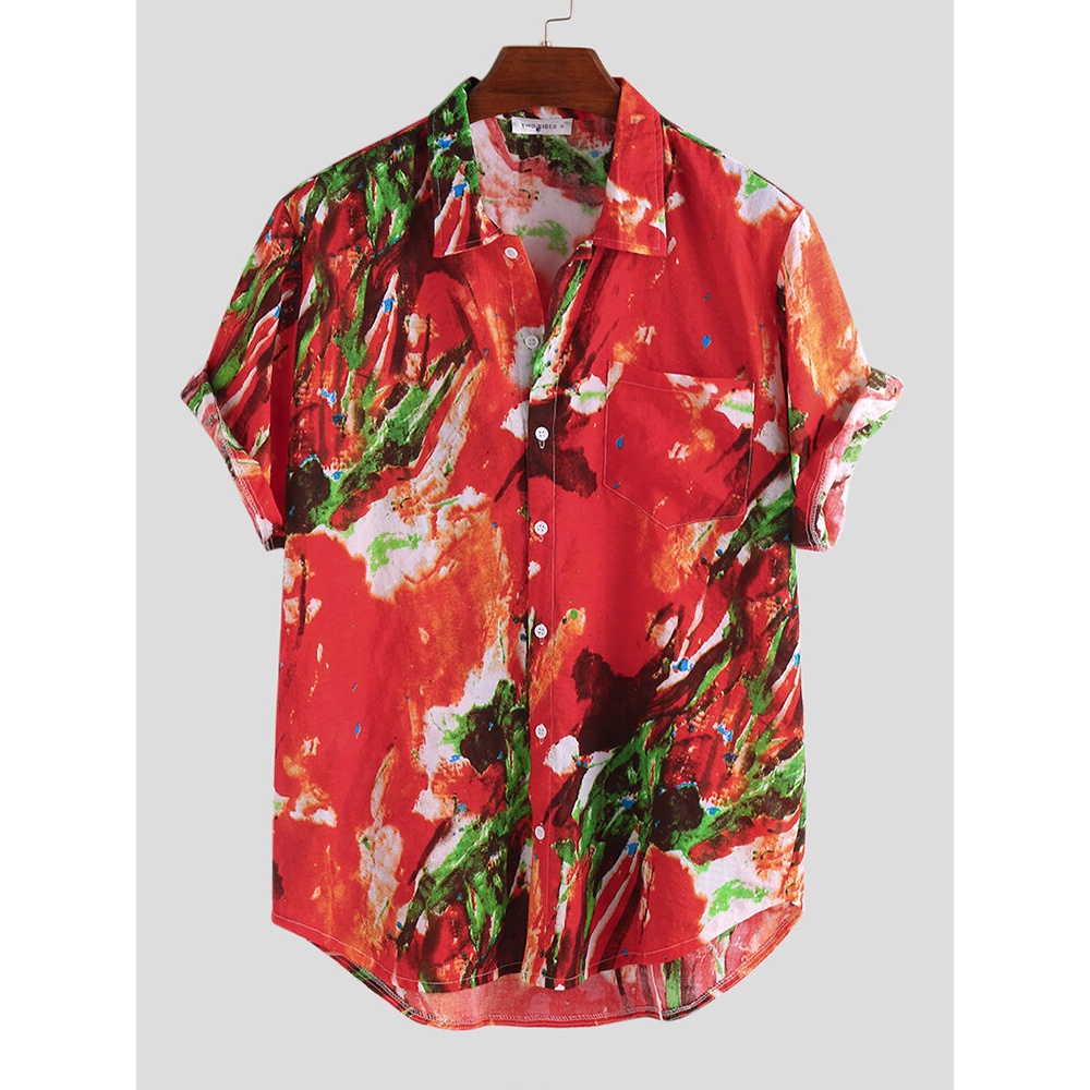 Mens Graffiti Printing Abstract Painting Stylish Shirts - XL Yellow