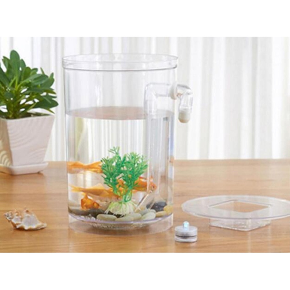 Ecological Cylindrical Miniature Plastic White Fish Tank Desktop Decor Fishing Kits - #2 - Image 2