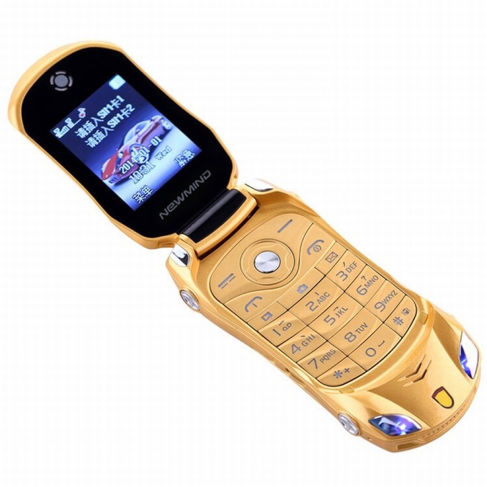 NEWMIND F15 Flip Cellphone 1.8'' 800mAh Flashlight Mp4 FM Radio Dual Sim Car Model Mini Card Phone - Gold - Image 2