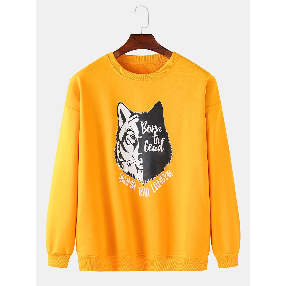 Mens Design Tiger Pacthwork Letter Print Drop Shoulder Long Sleeve Sweatshirts - Yellow L