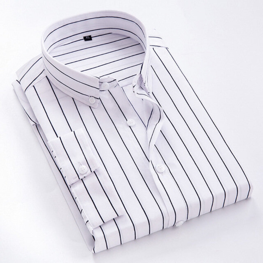 19 Season New Men's Seven-point Sleeve Striped Shirt Youth Casual Business Slim Handsome Shirt Male - 5XL Light Blue - Image 2