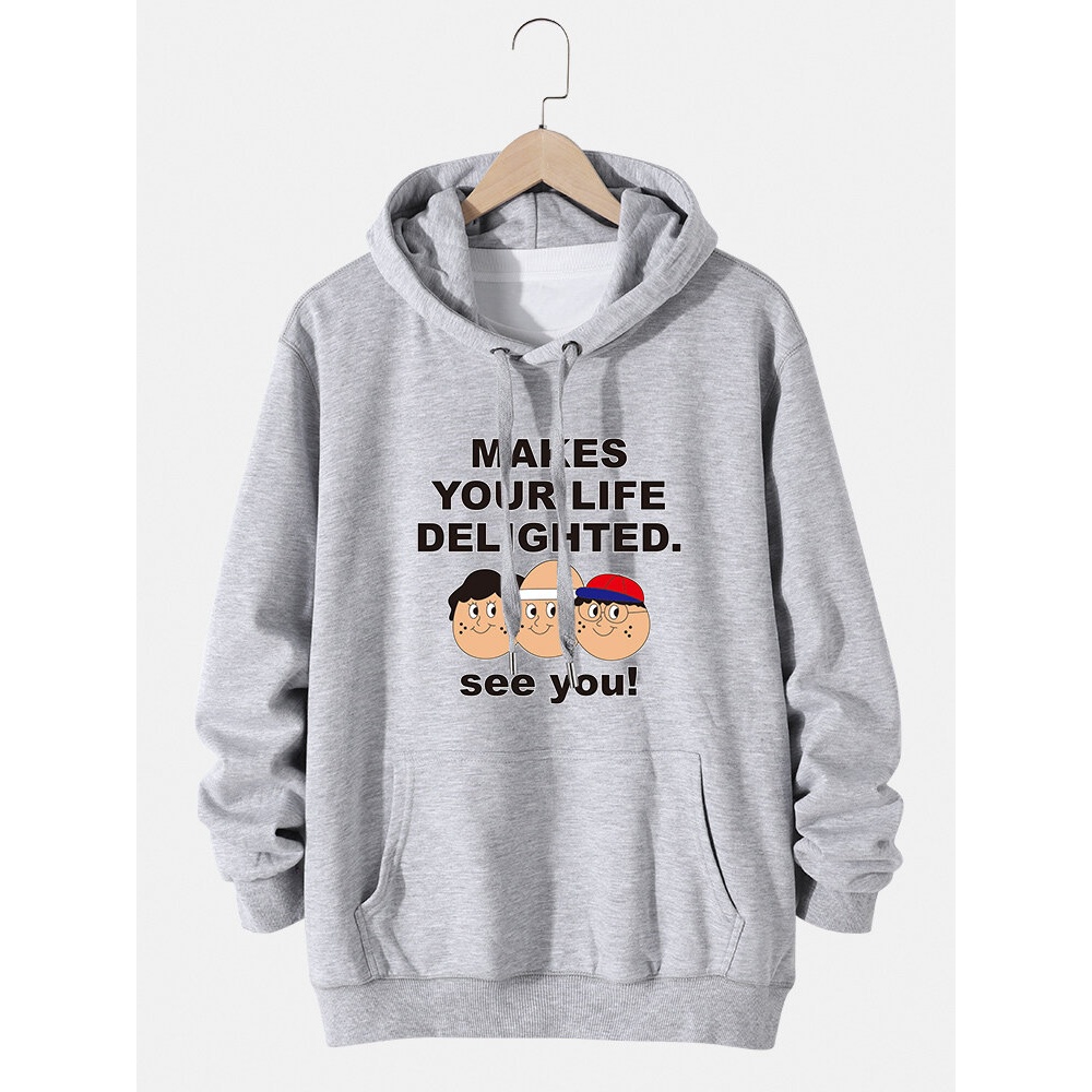 Mens Cartoon Figure Slogan Print Cotton Drawstring Hoodies With Kangaroo Pocket - Navy M