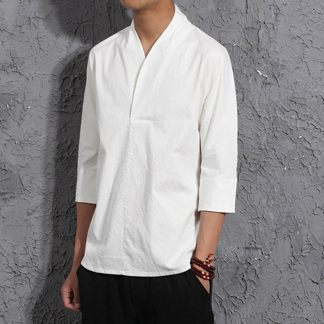 Season New Chinese Style Retro Men's Linen T-shirt Slim Casual Thin Section Hanfu T-shirt Men's Linen Tide - Black 5XL - Image 2