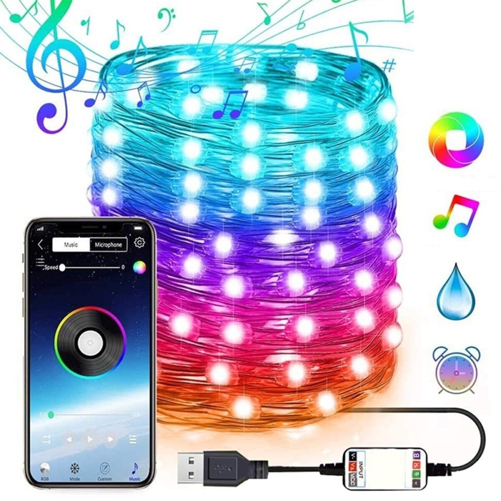 1M/5M/10M/15M/20M 16 Millions RGB Colors  Tree Decoration Lights Waterproof LED String Lights with App bluetooth Remote Control - 1M - Image 2