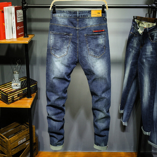 New Men's Straight Slim Jeans Stretch Casual Feet Denim Trousers - 30 Photo Color - Image 2