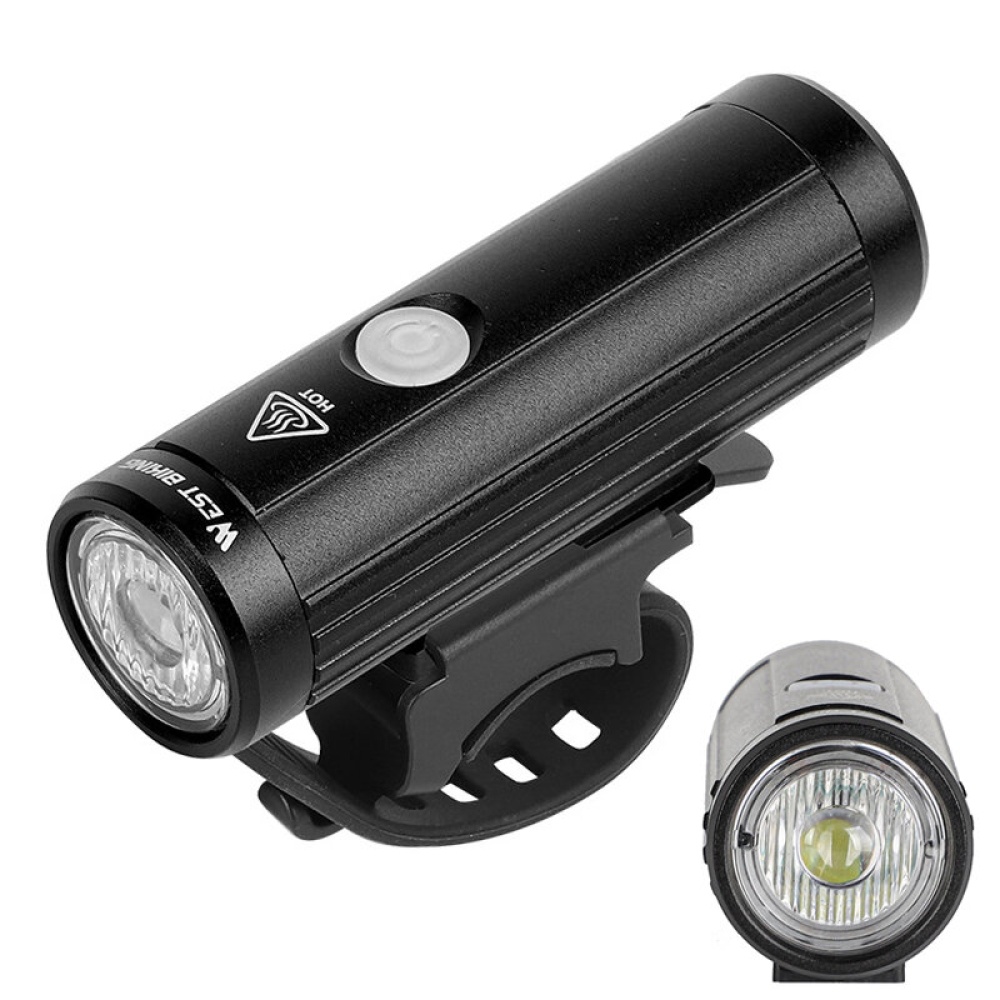 WEST BIKING 350LM USB Charging Bicycle Headlight Cycling Flashlight MTB Front Lamp Waterproof Outdoor Night Riding Equipment - Black