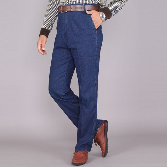 New Men's Middle-aged Men's Jeans Men's Jeans Straight High Waist Stretch Jeans Overalls - 34 (2.7 feet) Dark Blue