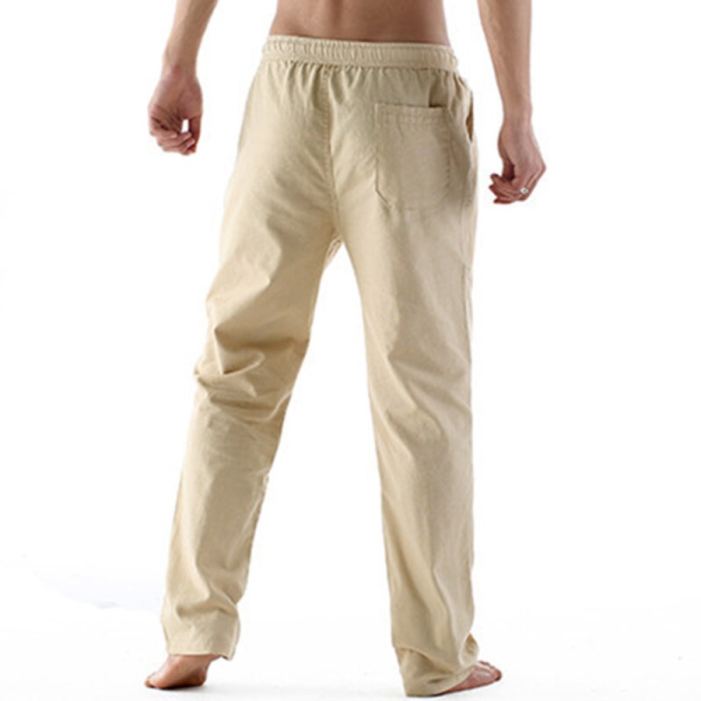 Thin Linen Casual Straight Pants - L Khaki - Image 2